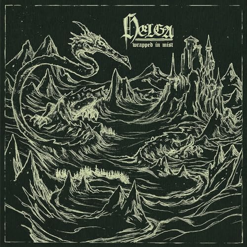 Black and white album cover with a dragon and castle landscape.