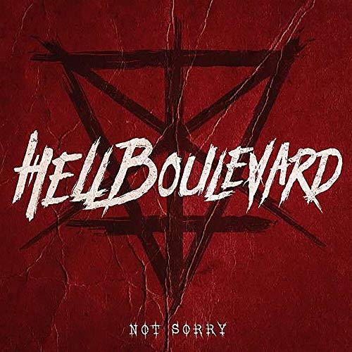 Album cover with a dark red textured background, black occult symbol, and white text.