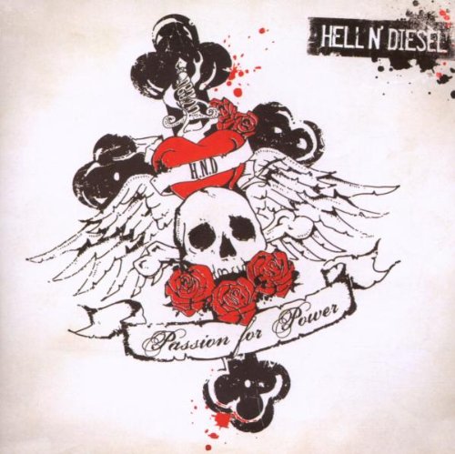 "Album cover with pin-up girl, skull, and roses on a white background."