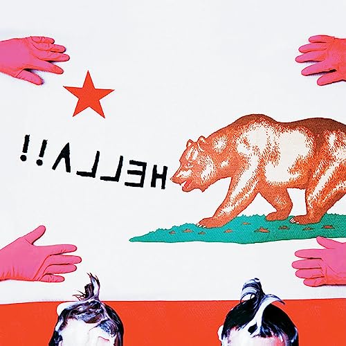California flag with a bear and hands, album cover art.