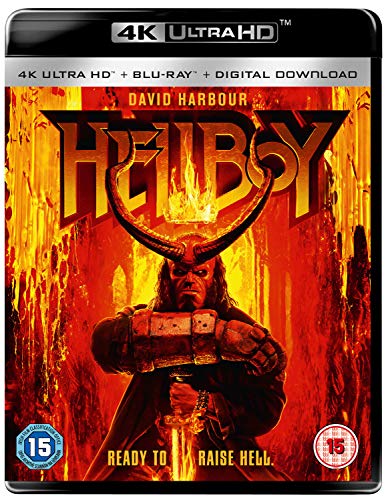 Hellboy 4K Blu-ray cover featuring David Harbour as the horned demon character.