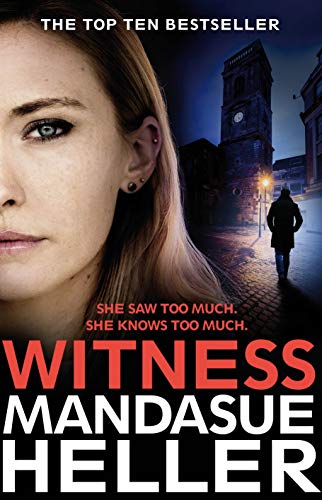 Book cover: woman’s face, dark city street, and bold red title “WITNESS”.