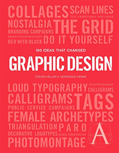 Red book cover listing graphic design concepts in white text.