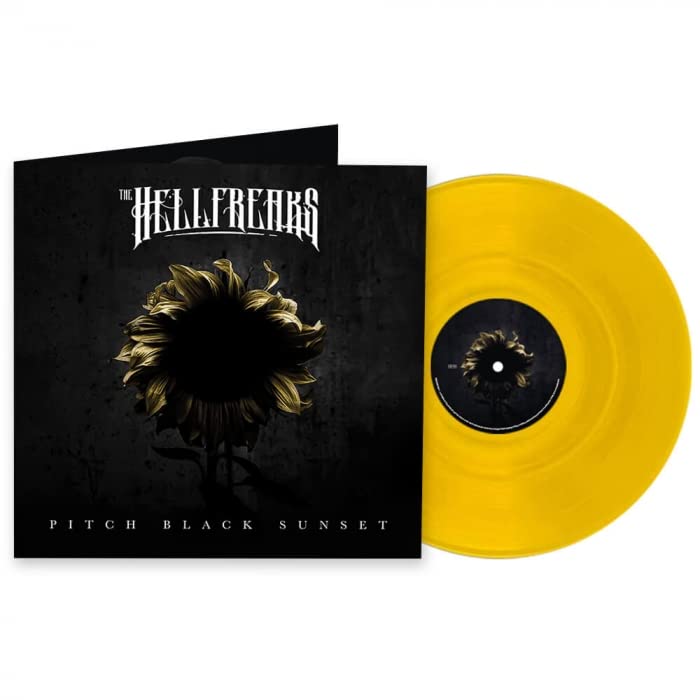 Vinyl record with black cover featuring a sunflower and band name.