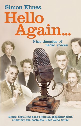 Book cover: "Hello Again" with vintage microphone and portraits.
