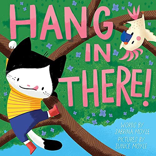 Children’s book cover with a black cat clinging to a tree branch.