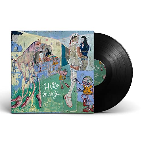 Hello Mary" vinyl record with colorful, surreal painted cover art.
