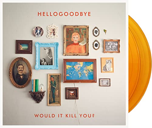 Album cover with assorted framed portraits and a yellow vinyl record edge.
