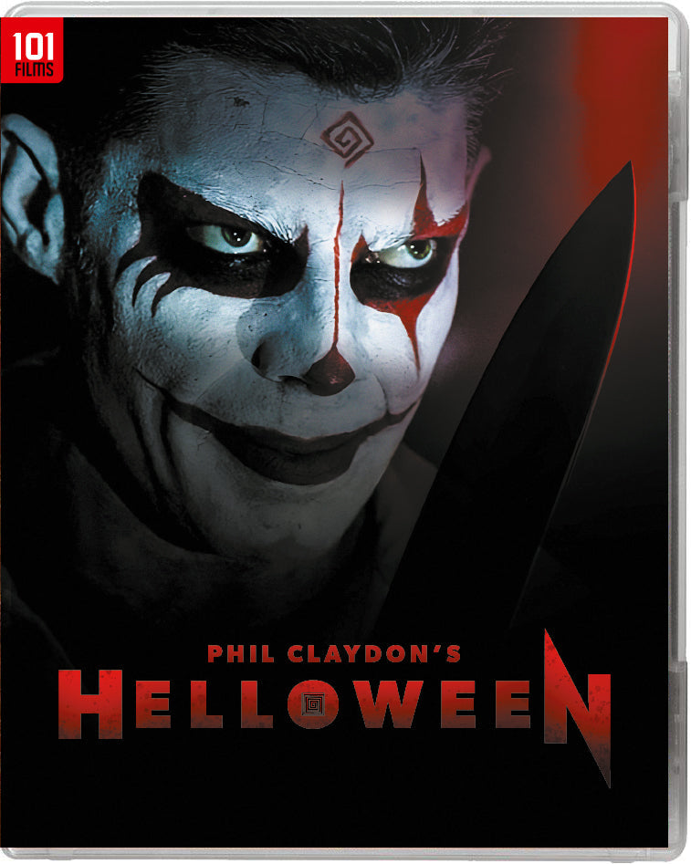 Blu-ray cover for "Helloween" featuring a menacing clown face.