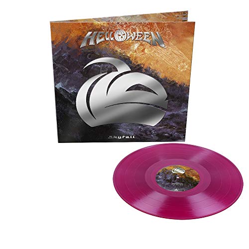Helloween “Skyfall” vinyl record with pink disc and illustrated cover.