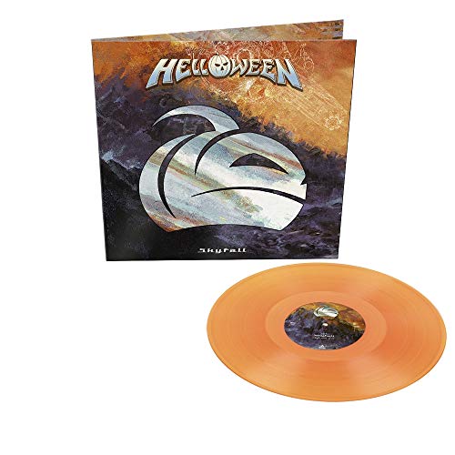 Helloween "Skyfall" single vinyl record, transparent orange, with album cover.