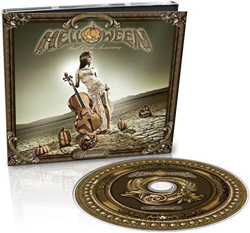 Helloween CD case with a gold CD, featuring a woman with a cello.