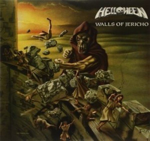 Helloween's "Walls of Jericho" vinyl album cover featuring a grim reaper destroying a wall.