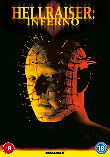 DVD cover for Hellraiser: Inferno featuring Pinhead's face with pins protruding from his skin.