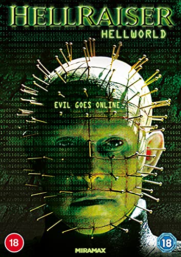Hellraiser: Hellworld" DVD cover featuring Pinhead’s face covered in pins.