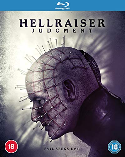 Hellraiser: Judgment Blu-ray cover featuring Pinhead with pins in his head.