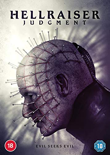 Hellraiser Judgment DVD cover featuring a pin-covered head in profile.
