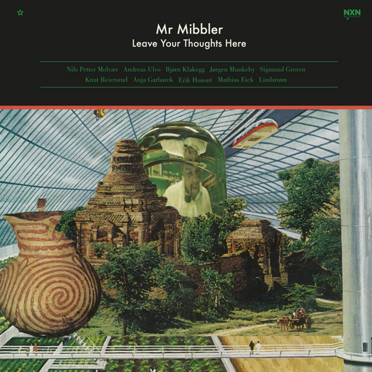 Vinyl album cover featuring surrealist landscape with architectural elements.