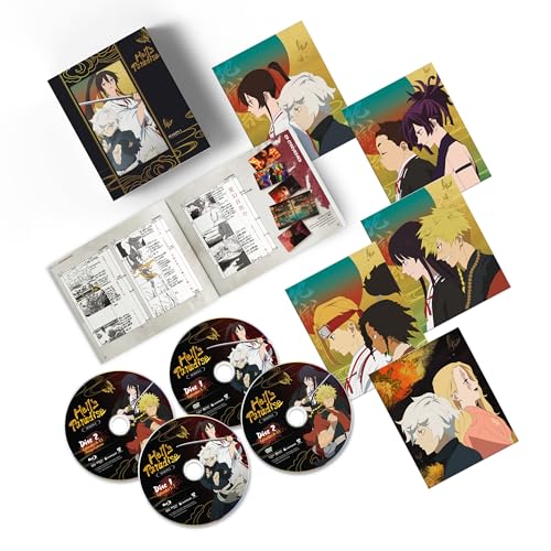 Hells Paradise" Blu-ray case open with discs and character artwork inside.