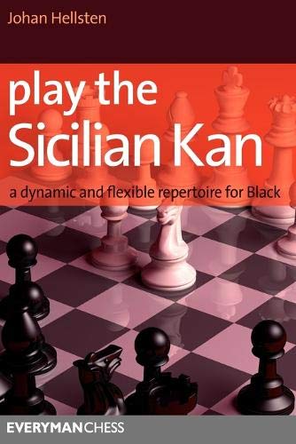 Chess book cover featuring white and black pieces, titled "Play the Sicilian Kan".