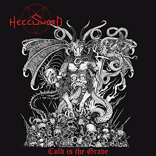 Hellsword CD cover: detailed black and white demonic illustration, skulls.