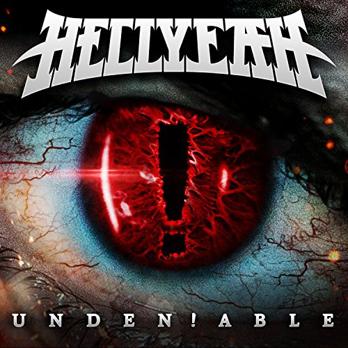 Hellyeah album cover: red eye with an exclamation point pupil.