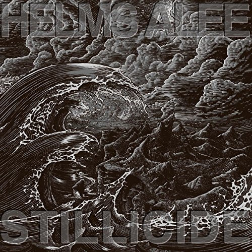 Helms Alee’s “Stillicide” CD cover: black and white woodcut-style wave illustration.