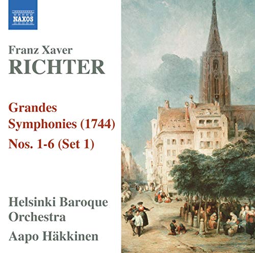 CD cover featuring text on the left and a painting of a cathedral square.