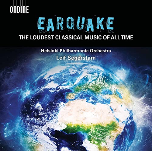 CD cover: Earth image with "EARTHQUAKE" text, Helsinki Philharmonic Orchestra featured.