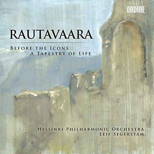 Cover art of "Rautavaara - Before the Icons" by Helsinki Philharmonic Orchestra, abstract landscape.