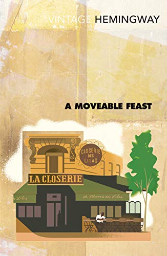 Book cover for “A Moveable Feast” with a Parisian café illustration.