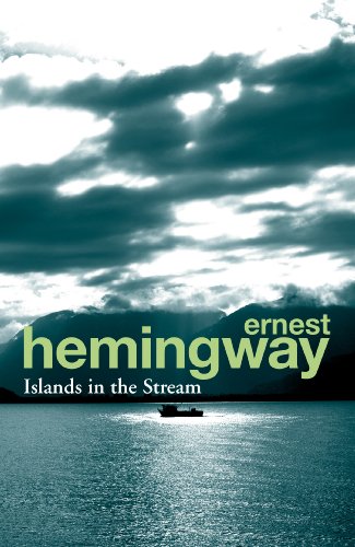Book cover: "Islands in the Stream" by Ernest Hemingway, stormy seascape.