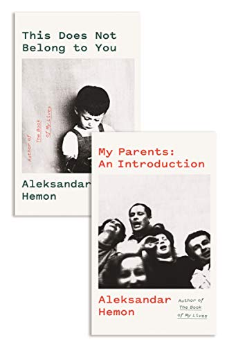 Two book covers with black and white photos and red text.