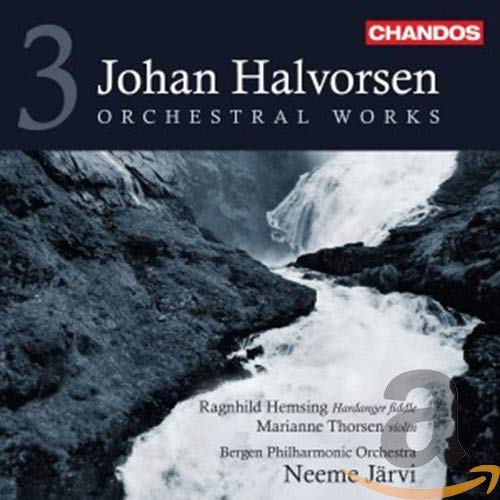 CD cover for Johan Halvorsen’s “Sorte Svaner” with a waterfall image.