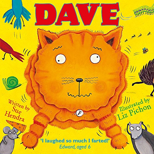 Children's book cover featuring a large orange cat and small animals on yellow background.