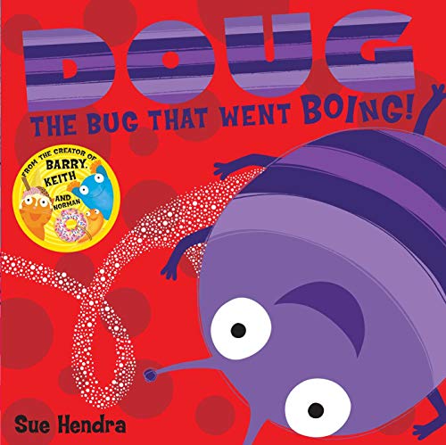Book cover featuring a large purple bug on a red background with white dots.