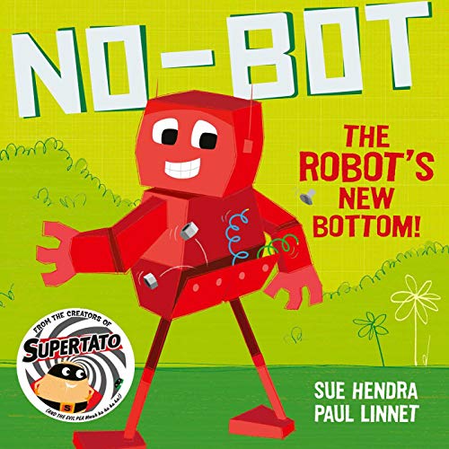 Red robot with a missing bottom, standing in a green field.