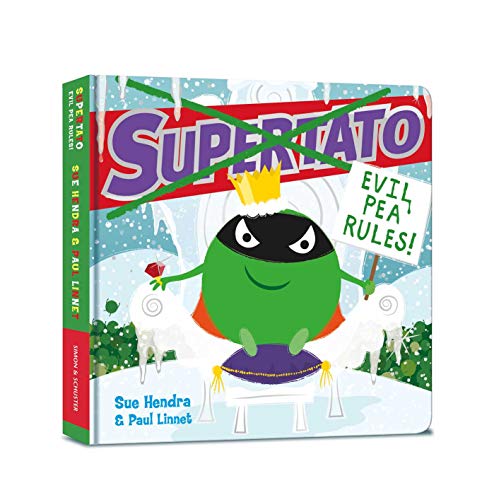 Book cover: green Supertato with a crown, menacing expression, and cape.