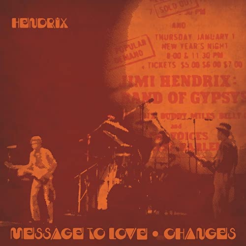 Jimi Hendrix album cover: band performing onstage, reddish-brown tones.