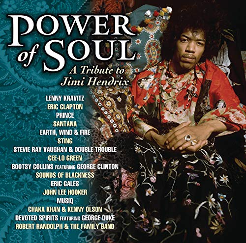 CD cover for "Power of Soul," a Jimi Hendrix tribute album, featuring artists’ names.