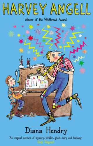 Book cover: “Harvey Angell” illustration of a man playing a recorder.