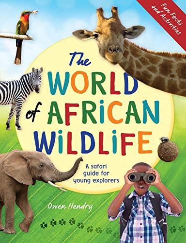 Book cover featuring African animals—giraffe, zebra, elephant—and a young explorer.