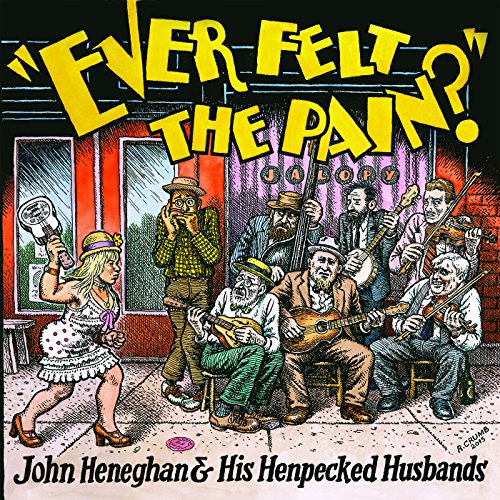CD cover: cartoon of musicians, a woman with a rolling pin, and yellow text.