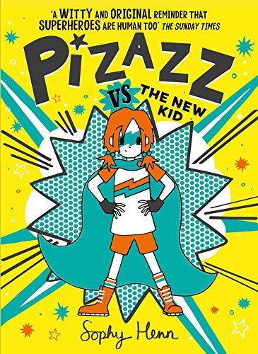 Book cover featuring a red-haired superhero in a teal cape against a yellow background.