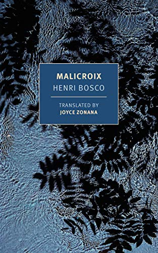 Book cover for “Malicroix” by Henri Bosco, blue textured background.