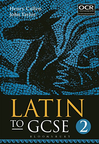 Textbook cover for Latin to GCSE Part 2 featuring a blue mosaic dragon design.