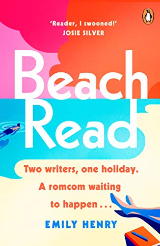 Book cover for “Beach Read” with large white text on a colorful background.