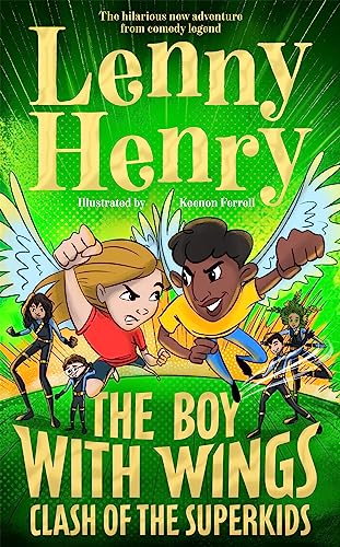 Book cover featuring two young superheroes with wings in action.