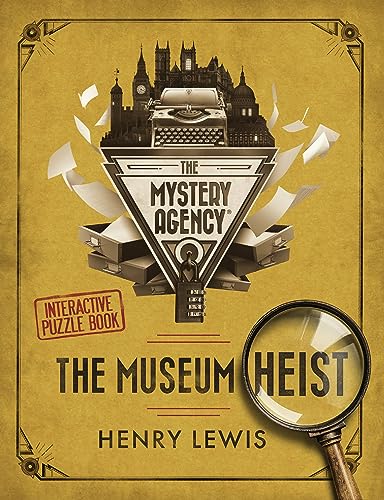 Book cover with a magnifying glass, typewriter, and London skyline.