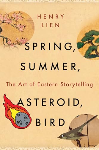 Book cover featuring title, author name, and illustrations of cherry blossoms, pine, asteroid, bird.